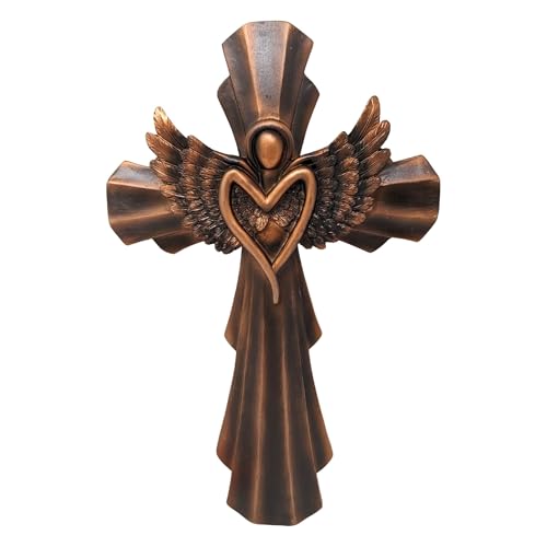 BestGiftEver Rustic Angel Wing Wall Cross, Vintage Brown