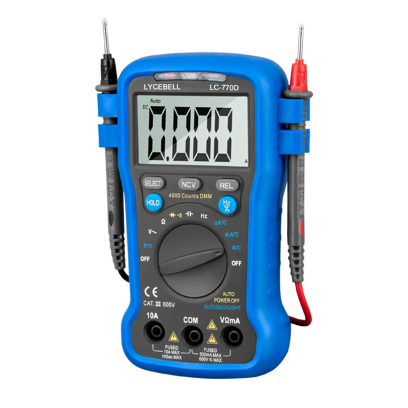 [Australia - AusPower] - Digital Multimeter Tester 4000 Counts, AC DC Volt Ohm Amp Meter Auto Ranging Circuit Electrical Tester Tools Test Voltage, Current, Resistance, Diodes, Batteries Automotive Multimeter Kit 