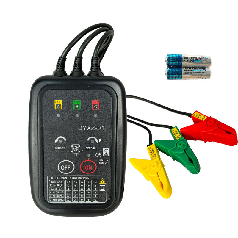 [Australia - AusPower] - Non-Contact 3 Phase Rotation Meter | Motor Rotation Tester for AC 70V-600V | Phase Sequence, Live Wire & Circuit Break Detector | Auto Power-Off, 20" Clamps | Professional Electrician Tool Kit 