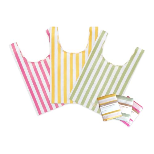 Papaya Reusable Grocery Shopping Bag, Foldable & Lightweight 3 Pack Multi Color
