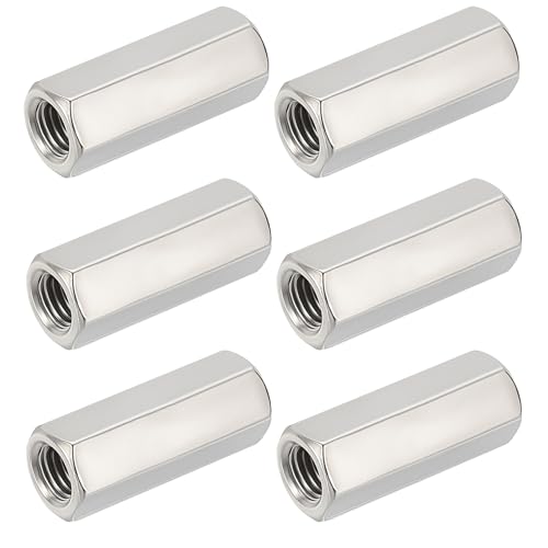 HIPICCO 6-piece 1/2-13 UNC 304 stainless steel hex coupling nuts, 50mm long