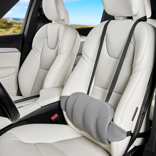 Gray Veitail lumbar support pillow for car seats, adjustable back cushion providing ergonomic lumbar support while driving.
