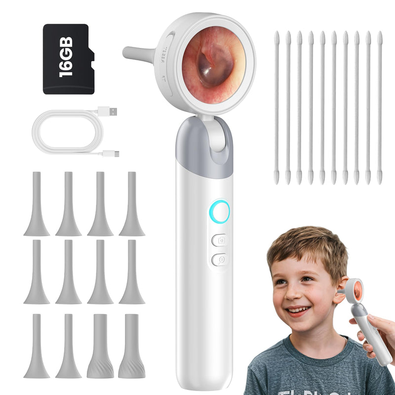 [Australia - AusPower] - Digital Otoscope Camera with Light – HD Screen 90° Foldable Support Photo Video and PC View, Ear Infection Detector, Pocket Ear Scope with Earwax Removal Tool for Family Adults, Kids and Pets 