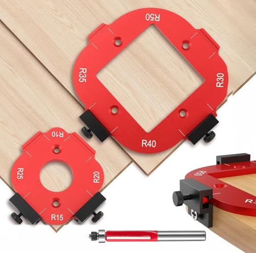 2 Pieces R10-R50 Router Template with Flush Cutter, 4 in 1 Radius Jig for Woodworking DIY