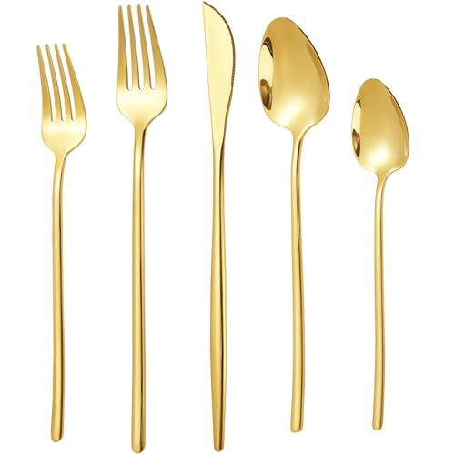 30-Piece Silverware set for 6, Premium 18/10 Stainless Steel Flatware Cutlery Set, Luxury Eating Utensils Set Include Spoons Forks & Knives, Mirror Polished, Dishwasher Safe (Gold)