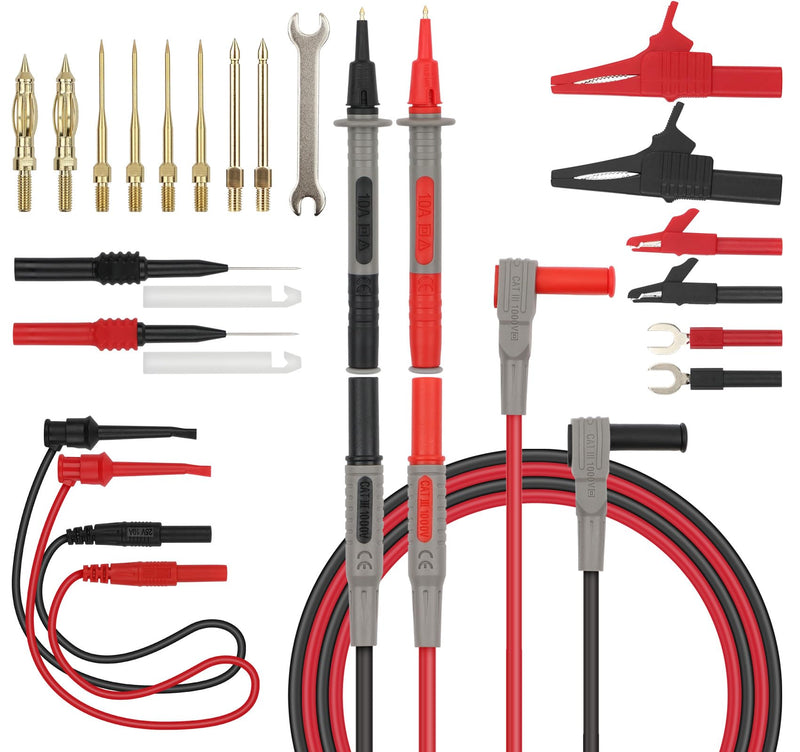 [Australia - AusPower] - SWANLAKE 27-Piece Multimeter Test Leads Set, CAT.III 1000V / CAT.IV 600V Multimeter Probes with Alligator Clips, Needle Probe, Replaceable Probe Accessories, Soft Silicone Volt Meter Lead 