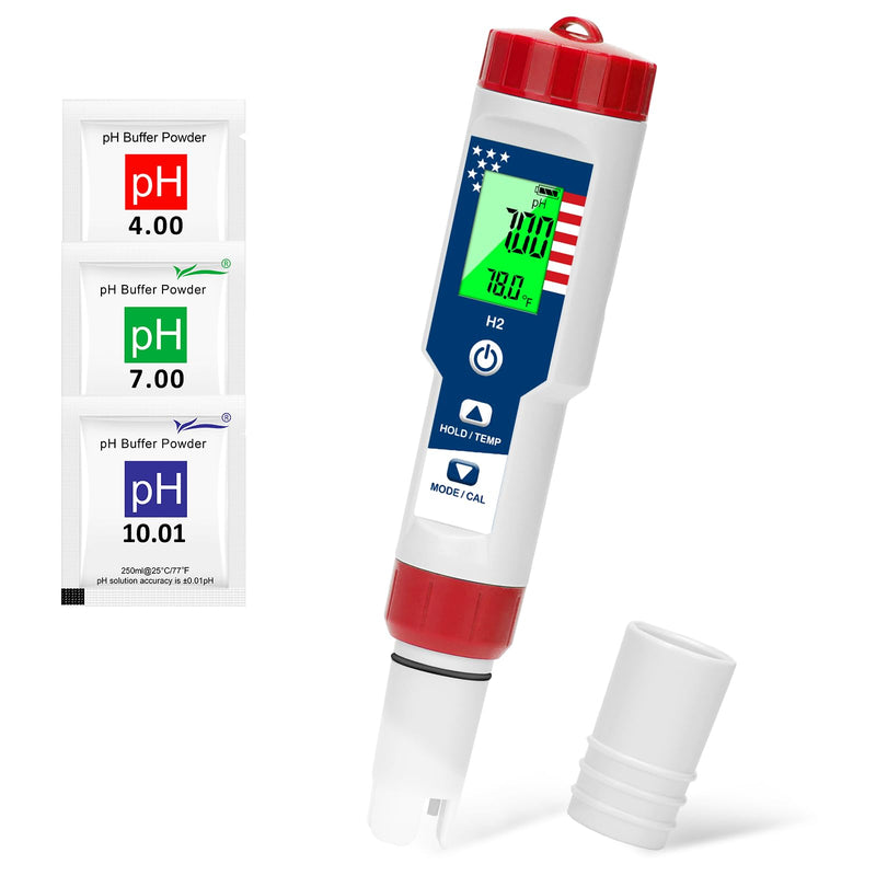 [Australia - AusPower] - Hydrogen Tester pH Meter for Drinking Water 4 in 1-pH/H2/ORP/TEMP Meter, Hydrogen Water Tester Kit for Hydrogen Water Bottle, pH and ORP Meter for Drinking Water Hydroponics Pool 