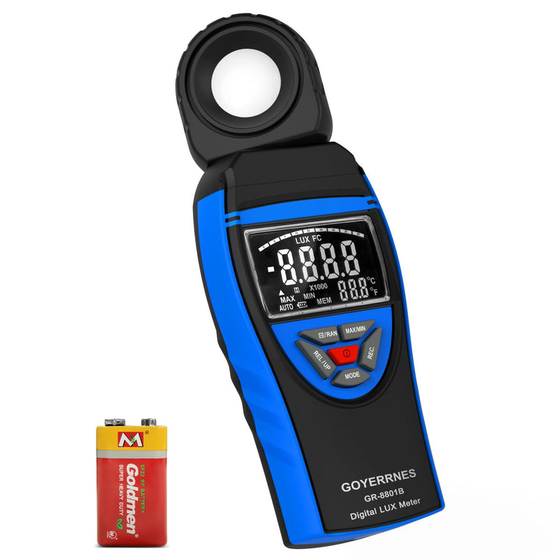 [Australia - AusPower] - Illuminance Light Meter, Digital Lux Foot Candles Meter 0.1~400,000 Lux (0.1~40,000 FC) with 270º Rotatable Detector, Lumen Meter Luxmeter for Indoor Outdoor（Blue） 