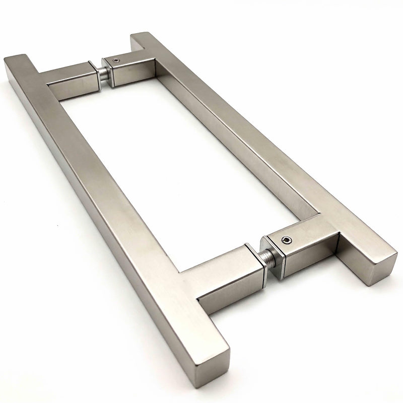 12in H Shape Tube Pull Back-to-Back Handle, 304 Stainless Steel Replacement Hardware, Square Ladder Handle for Sliding Frameless Shower Door Panel (Brushed Nickel, 12" / Hole Spacing 6") 12"H / Hole Spacing 6" Brushed Nickel