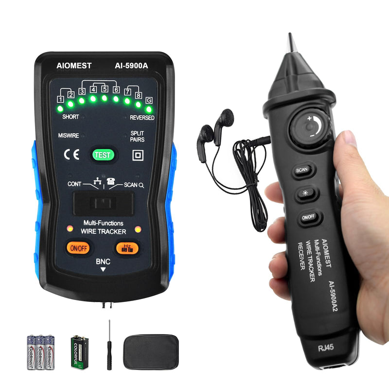 [Australia - AusPower] - AIMOEST Wire Tracker Kit 5900A - Professional Live-Circuit Cable Tester for RJ45/Ethernet, Phone Line Analyzer, BNC Finder with 3000m Range & LED Fault Alerts，Live-Circuit Testing 