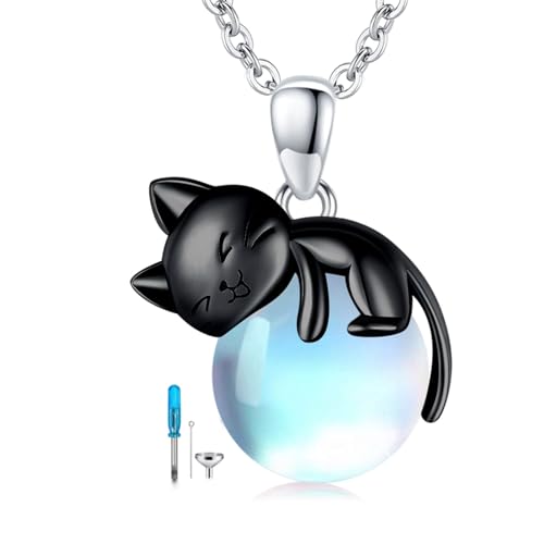 Cat Necklace Sterling Silver Cat Birthstone Pendant Jewelry Gifts A-Moonstone-G-1