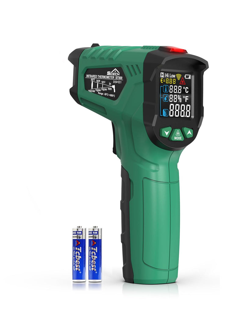 [Australia - AusPower] - Infrared Thermometer Gun,SQECH Laser Thermometer Gun -58℉～1472℉(-50℃～800℃),Temperature Gun with Ambient Temperature/Humidity/Adjustable Emissivity/Color Backlight for Cooking, Oven,Engine,HVAC Green(-58℉～1472℉) 