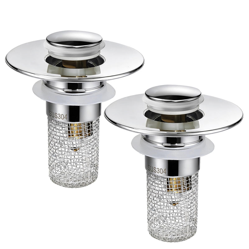 Universal Bathroom Sink Stopper & Hair Catcher, Stainless Steel Drain Filter Strainer, Anti-Clog Pop Up Drain Stopper for US Standard Bathroom Sinks(2PCS) 2pcs