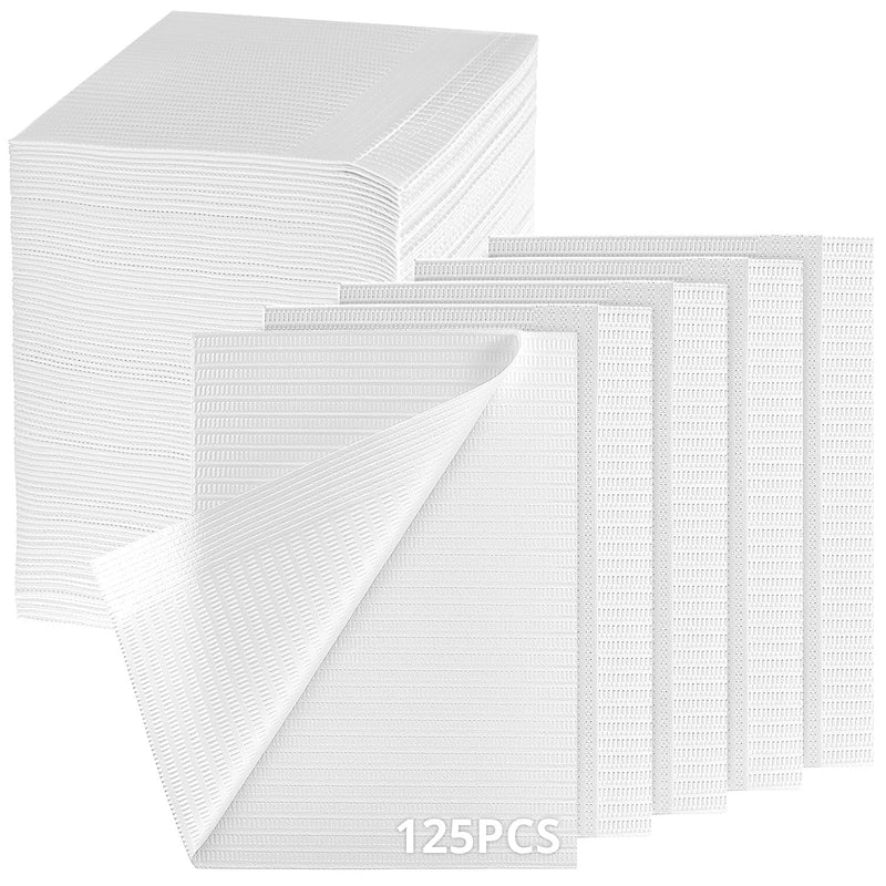 QWORK Pack of 125 Dental Bibs, Tattoo Cleaning Pad, 33 x 45 cm, for Dental, Tattoo and Tray Cover Applications, White