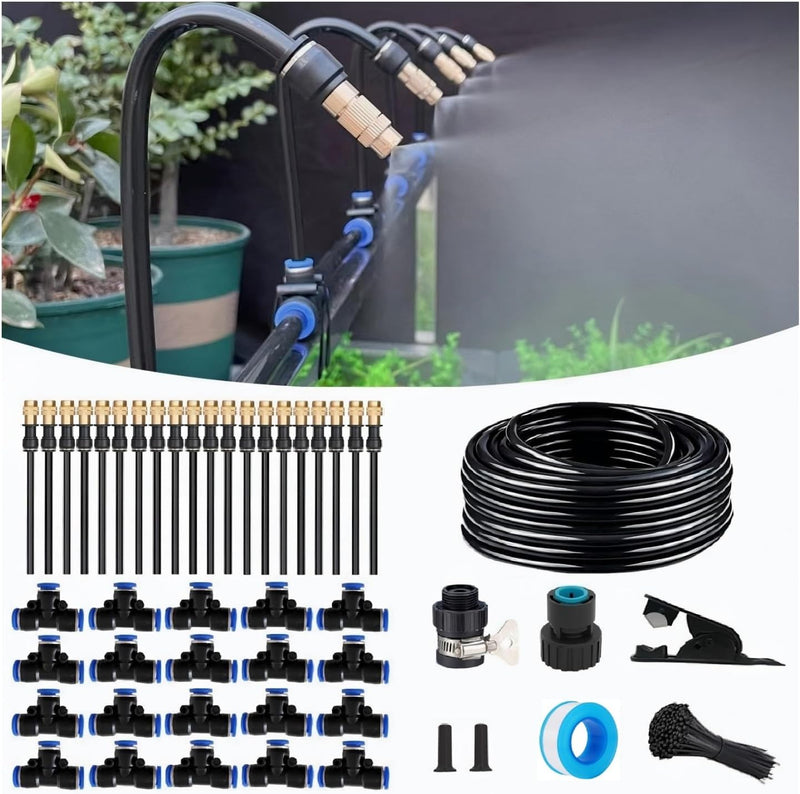 [Australia - AusPower] - 39FT Garden Mister System, Automatic Garden Watering System with 360-degree Bending Dropper Atomizing Copper Nozzle, Drip Irrigation System for Garden, Greenhouse, Yard, Lawn, Plant (12 Spray Nozzles) 