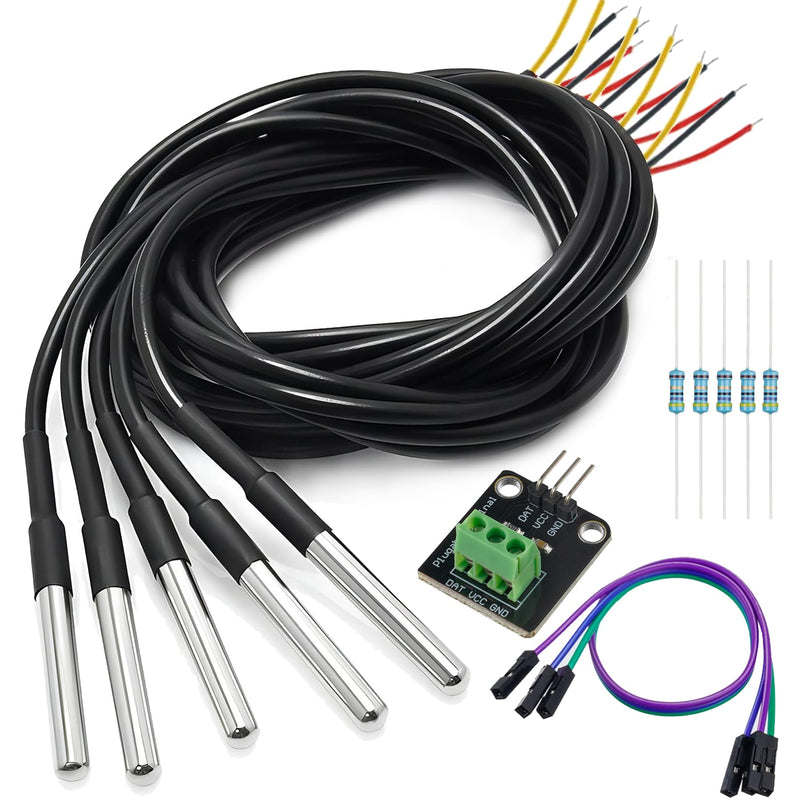[Australia - AusPower] - DS18B20 Temperature Sensor Module Kit with High-Accuracy Waterproof for Arduino Raspberry Pi DIY and Other Experiments 5pcs 3.3Ft Temperature Sensor kit 