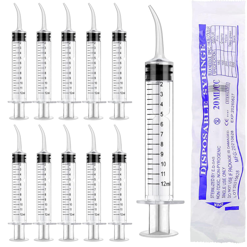 12 ml Dental Syringes Pack of 10 Dental Irrigation Syringe Individually Packed Dosing Syringe for Cleaning Teeth Care of Wisdom Teeth Feeding Pets