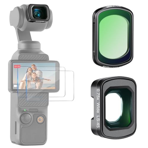 NEEWER Black Diffusion 1/4 Filter for Mist Cinematic Effect with 108° FOV Wide Angle Lens & Screen Protector Compatible with DJI Osmo Pocket 3 / Pocket 4 / Xtra Muse, FL-B33 1/4 Black diffusion&0.75X Wide Angle Lens