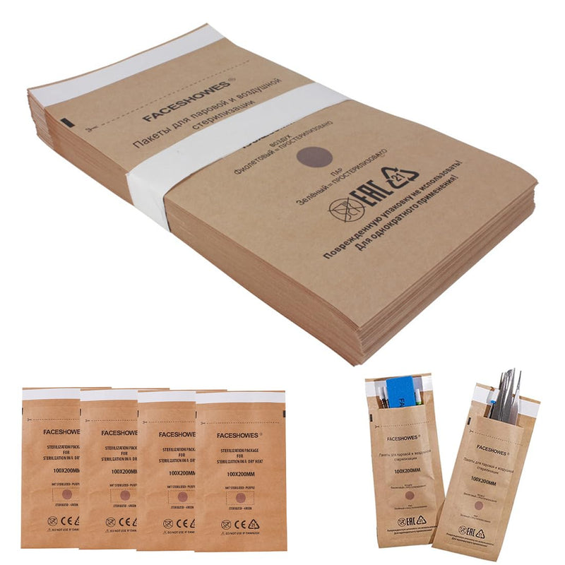 WeddHuis Sterilisation Bags Pack of 100 Self-Sealing Bags for Cosmetics and Nail Tools (100 x 200 mm) 100x200 mm - 100pcs