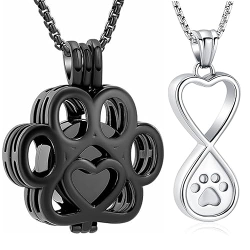 Oinsi 2PCS Pet Cremation Jewelry For Ashes For Dog/Cat Paw Stainless Steel Memorial Locket Urn Necklace Inside Mini Case Keepsake Cremation Jewelry Women Men