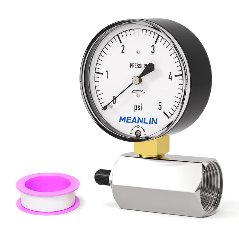 [Australia - AusPower] - MEANLIN MEASURE 0-5Psi Diaphragm Type Capsule Low Pressure Gauge with 3/4" FNPT Connection Valve, 2-1/2" FACE DIAL Adjustable Air Test Pressure Gauge Chrome Body 