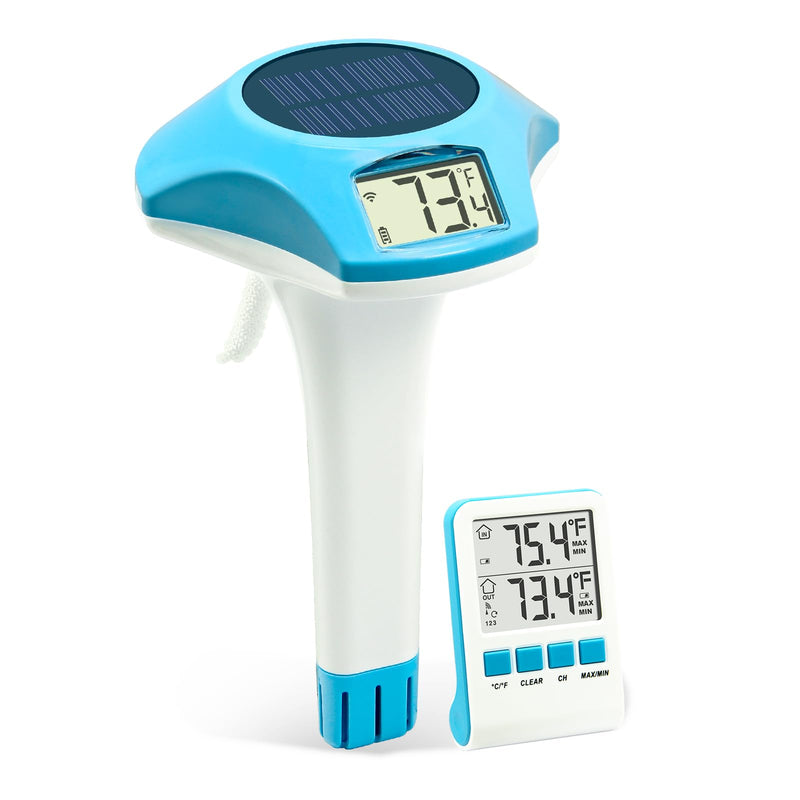 [Australia - AusPower] - Circrane Solar Pool Thermometer, Wireless Floating Digital Thermometer, IPX8 Water Proof, Solar Powered with 150 Days Battery Life for Hot Tub/Ice Bath/Swimming Pool/Aquarium, Blue 