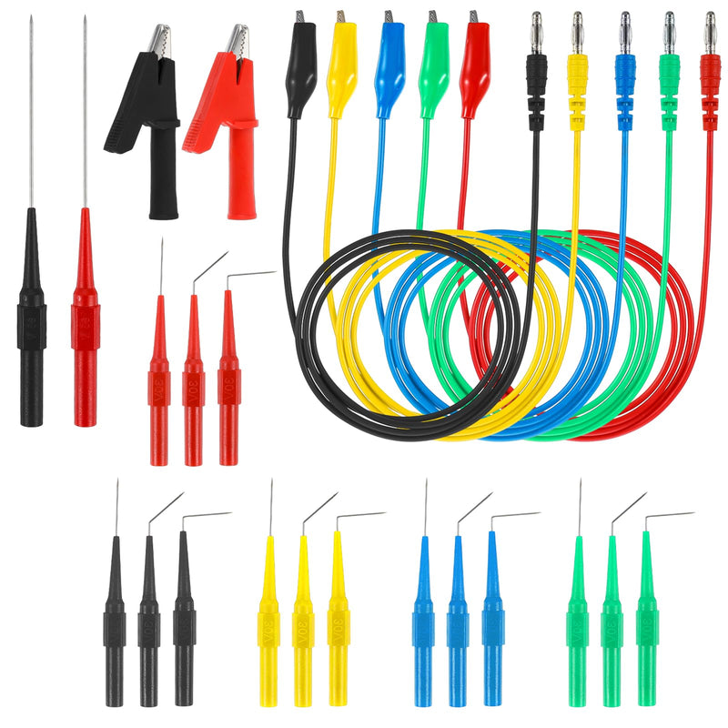 [Australia - AusPower] - 24 Pcs Back Probe Kit, Banana Plug to Alligator Clips Test Set, 3 Configurations Extended-Length Probes and Back Probe Pins for Car Diagnostics, Electrical Testing, Vehicle Maintenance 
