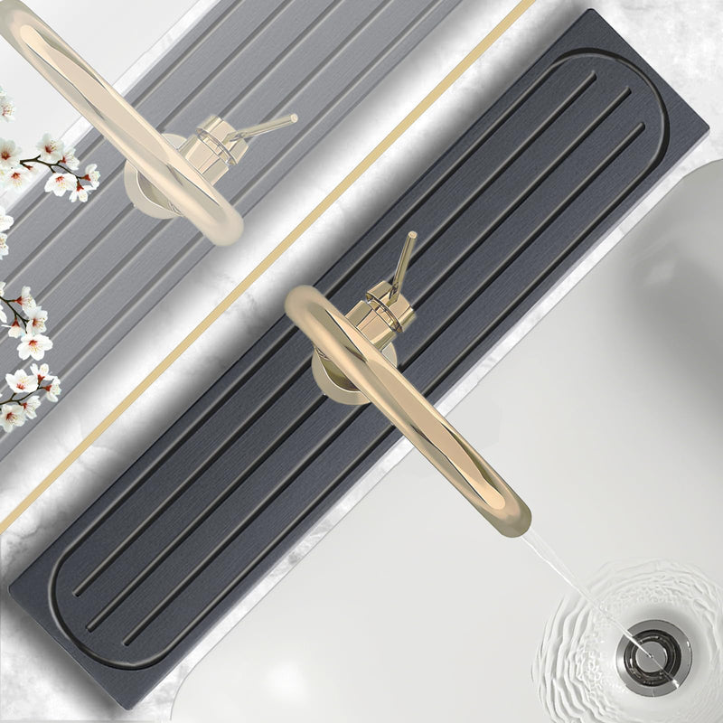 Stone Faucet Mat for Kitchen Sink with Raised Feet, Sink Mat for Kitchen Faucet, Water Absorbent Diatomite Stones Sinks Tray, Sink Splash Guard & Protectors, Stone Drying Tray for Bathroom Counter 23.7" x 4" Dark Gray Style 1