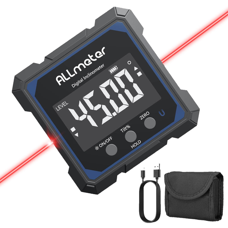 [Australia - AusPower] - USB Rechargeable Digital Angle Finder with Laser – 4-Side Magnetic Inclinometer,0.05° Resolution,IP54 Digital Level with Backlit Display,Protractor Gauge Tool for Woodworking,Construction DIY 