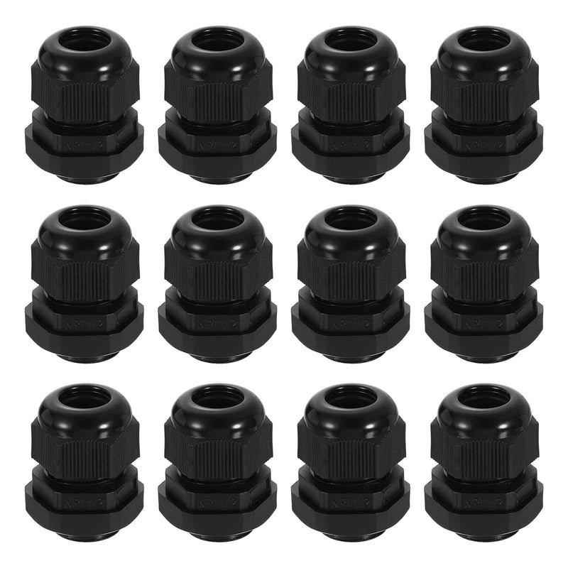 [Australia - AusPower] - uxcell 12Pcs NPT 1/2" Nylon Cable Glands, Waterproof Cord Grip Connector, Adjustable 6-11mm Wire Grommet Protectors with Gaskets and Locknut for Junction Box, Black NPT 1/2" 
