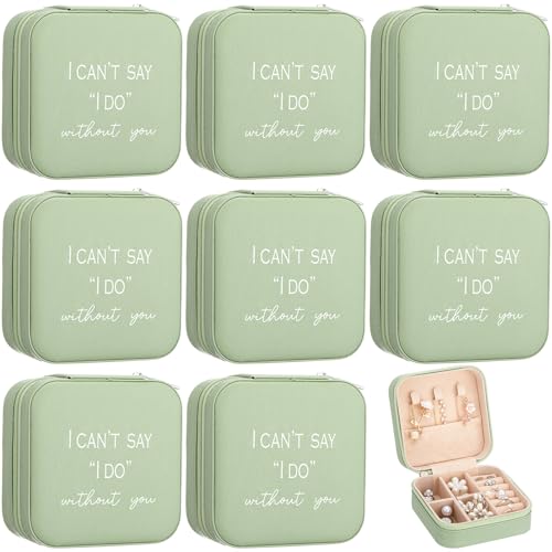 Colingmill 8 Pcs Bridesmaid Proposal Jewelry Box Gifts I Can't Say I Do Without You Travel Jewelry Case Portable Earring Organizer for Women Bridesmaids Wedding Gifts Matcha Color
