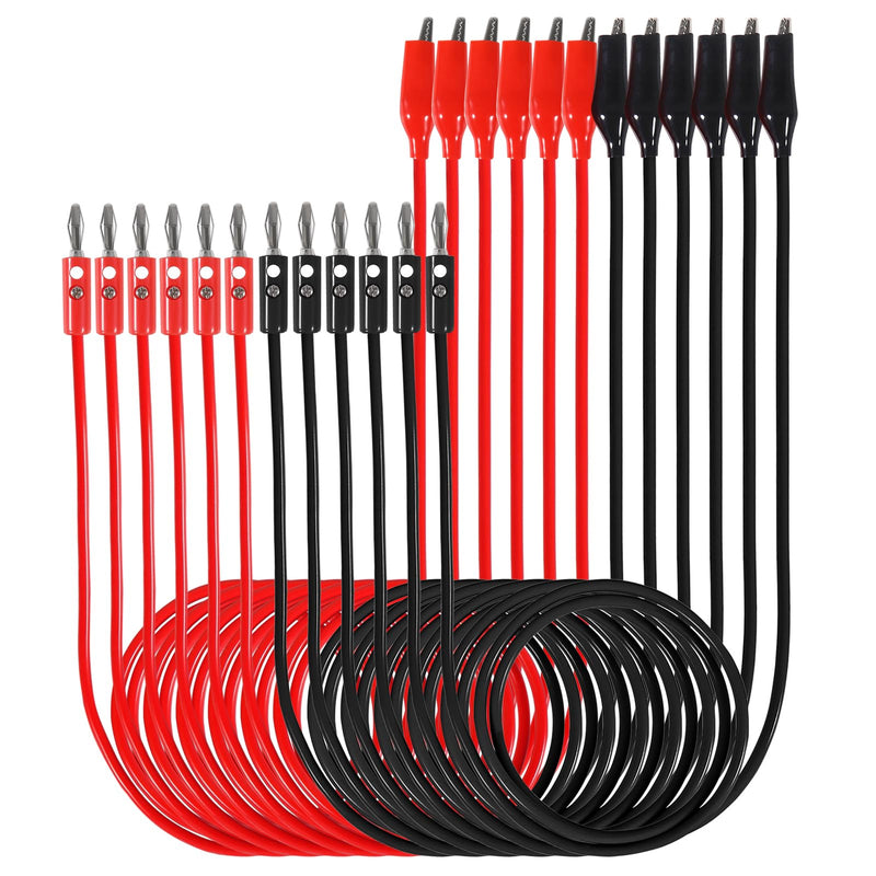 [Australia - AusPower] - 12PCS Banana Plug to Alligator Clip Test Lead 4mm Banana Plug Electrical Test Jumper Wire for Multi-Meter for Electrical Test (6 Red and 6 Black) 