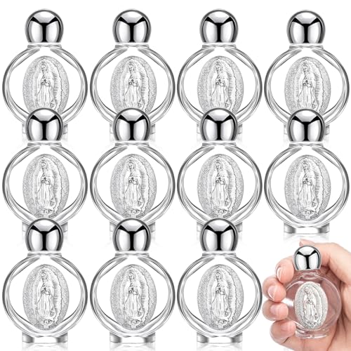 12 Pcs Catholic Holy Water Bottle, Silver, Our Lady of Guadalupe Our Lady of Guadalupe Round Cap