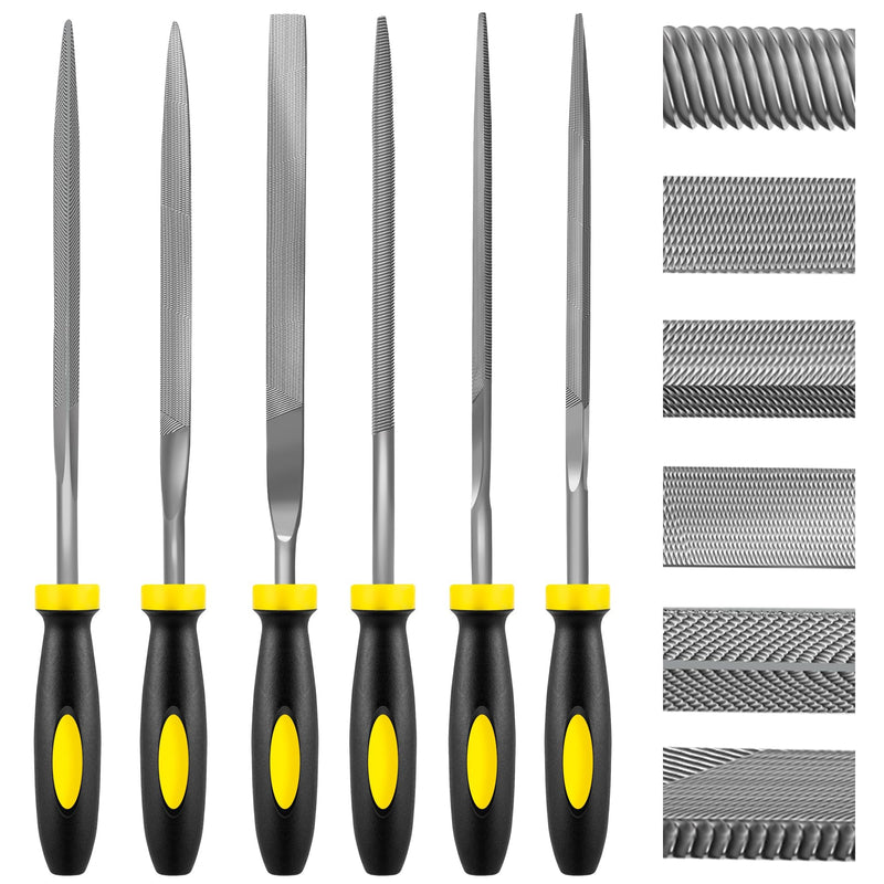 [Australia - AusPower] - 6 Piece Metal Needle File Set - 4-inch,Carbon Steel Files for Metal, Wood & Jewelry | Includes Flat, Warding, Square, Triangular, Round, and Half-Round Files 6pcs 4in 