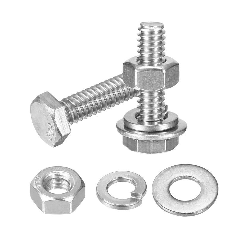 [Australia - AusPower] - uxcell 20 Set Hex Head Nuts and Bolts Assortment Kit, 304 Stainless Steel 1/4-20 x 1 Hex Head Bolts with 1/4" Nuts and Washers for Construction, Machinery Manufacturing 1/4-20 x 1" 