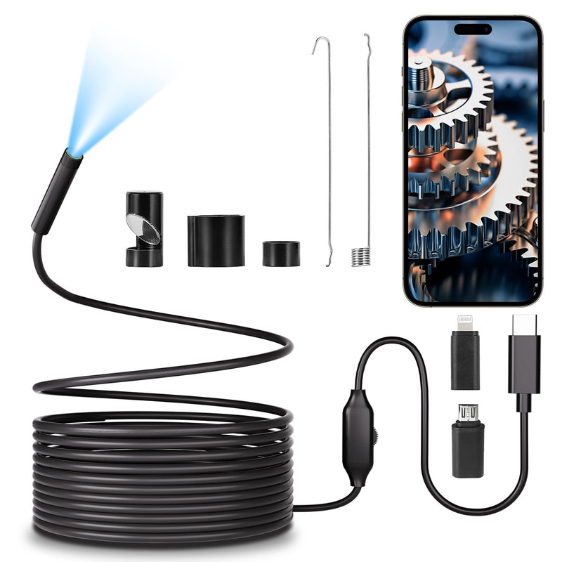 [Australia - AusPower] - Endoscope Camera with Light, 1920P HD Borescope, 8 Adjustable LED Light, IP67 Waterproof 16.4ft Snake Camera, Semi-Rigid Cable Inspection for Android, iOS 