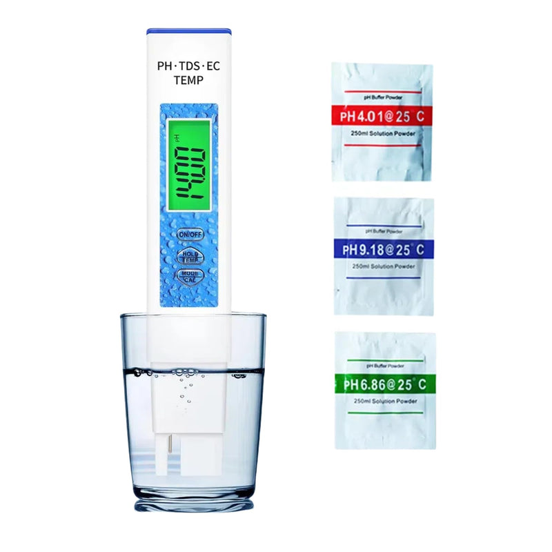 [Australia - AusPower] - 4 in 1 pH Meter for Water PH/TDS/EC/Temp Multi-Function Water Quality Tester High Precision Digital pH Meter for Hydroponics, Pool and Aquarium 