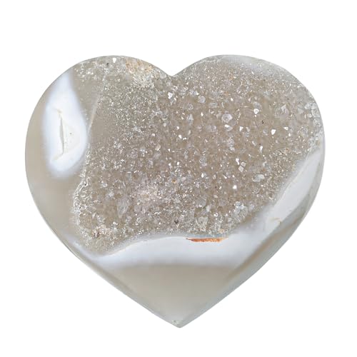 TUMBEELLUWA Heart Shaped Agate Crystal Cluster Geode for Home Shelf Decor 75-155 g
