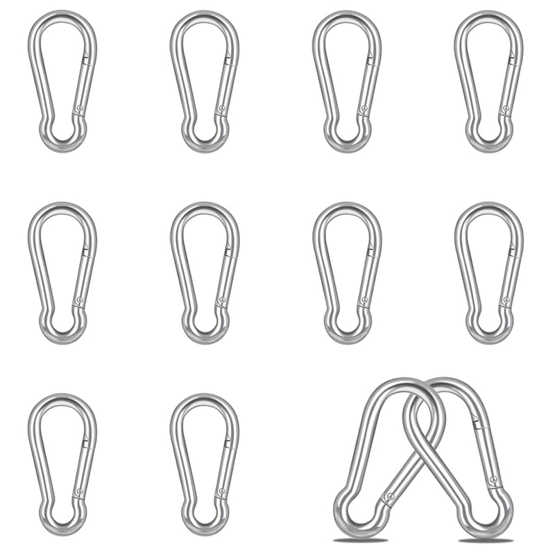 [Australia - AusPower] - 12PCS M4 Spring Snap Hook Carabiner, 1.57 Inch Small Carabiner Clip, Silver Heavy Duty Galvanized Steel Spring Clip, Quick Link Key Chain for Swing Hammock Gym Outdoor, 120LBS Holding Capacity 12PCS M4-Silver 