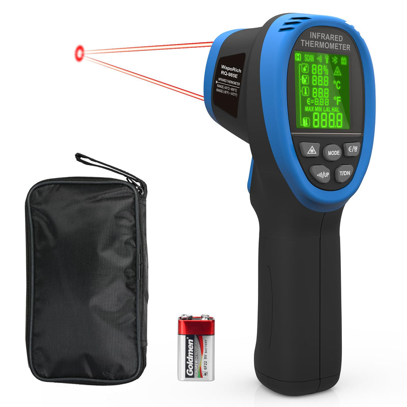 [Australia - AusPower] - Infrared Thermometer Gun -58℉~1472℉, WapoRich Dual Laser Pyrometer, Non-Contact Digital Temp Gun w/Humidity, Ambient Temp & Dew Point, Temp Alarm for Cooking, BBQ, HVAC【NOT for Human】 