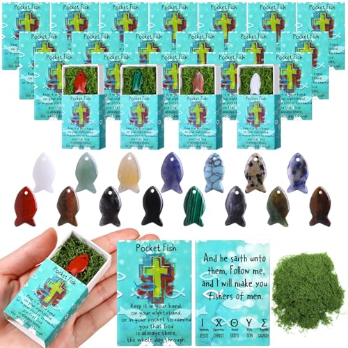 Colingmill 60 Set Mini Jesus Fish Pocket Hug Tokens, Christian Gifts Bulk