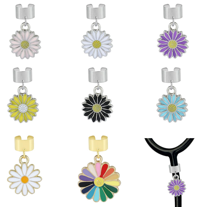 [Australia - AusPower] - 8Pcs Sun Flower Stethoscope Charms Personalized Daisy Flower Stethoscope Accessories Gift for Nurse Doctor Surgeons Veterinarians and Medical Assistant 