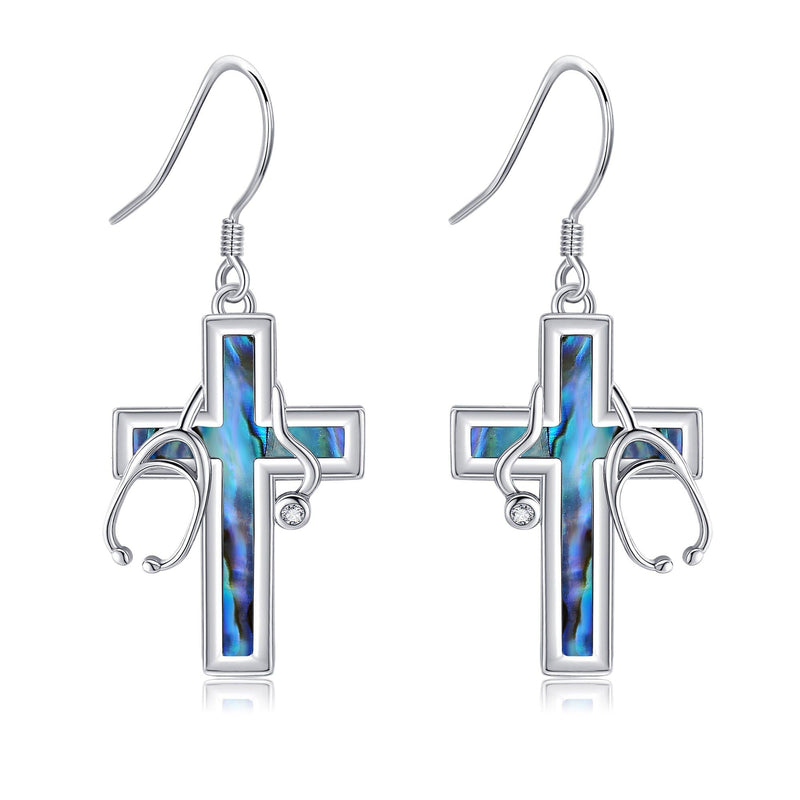 [Australia - AusPower] - MONGAS Cross Praying Hands Faith Stethoscope Earrings Sterling Silver Cross Praying Hands Faith Stethoscope Dorp Dangle Earrings Religion Christian Catholic Jewelry Gifts for Women 