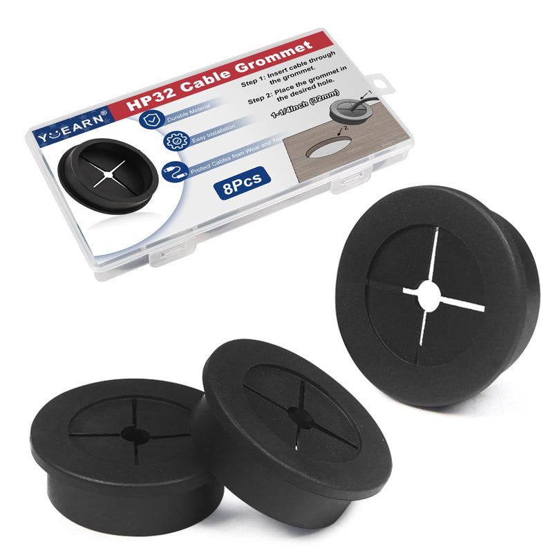 [Australia - AusPower] - 1-1/4 Inch Cable Grommet (32mm)– 8 Pcs Flexible Rubber Cable Hole Plugs for Power Supply Cabinets, Machinery Boxes (Black) 8pcs 1-1/4"(32mm) 