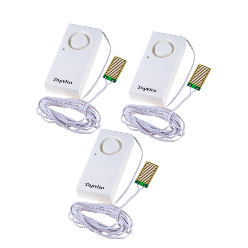 Topvico Water Leak Detectors for Home, Basements, Sump Pump, Under Sink, Moisture Alarm Sensor, 120dB Battery Operated Flood Alert, 3 Pack (95 Inch Cable) 3 Sensor (95 Inch Cable)