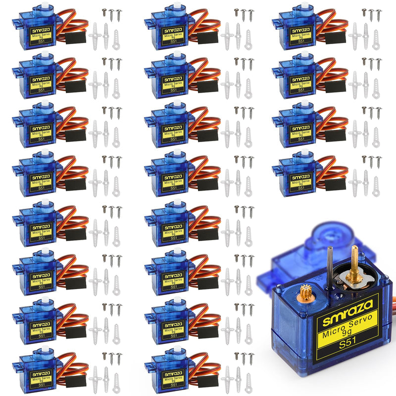 [Australia - AusPower] - Smraza 20 Pcs SG90 9G Micro Servo Motor Kit (Metal Gear) for Arduino Projects, RC Robot, Robot Arm, Helicopter, Airplane, Car and Boat Control, Mini Servo Applications 