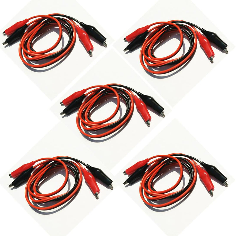 [Australia - AusPower] - 5 Pairs Alligator Clips with Wires Test Cable Red-Black Wire Adhesive Design 100cm/39.4inches Long 