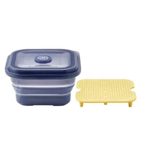 PushLock Collapsible Food Storage Container&Smart Cooking Steam Tray, Space-Saving, Platinum Silicone, Microwave&Freezer&Dishwasher Safe, for Cooking&Leftovers, BPA-Free, 60oz per Unit (NAVY&OLIVE) NAVY&OLIVE
