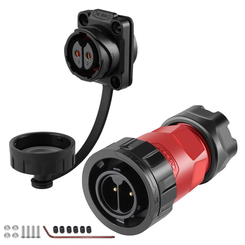 [Australia - AusPower] - CNLINKO YM-20 2 PIN Screw Lock Waterproof Connector IP68 Aviation Circular Quick Plug PBT Plastic Shell M20 Male Female Flange Socket (2-PIN) 2-Pin Screw-Assembly 