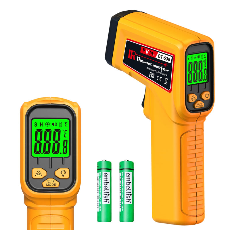 [Australia - AusPower] - FKM Infrared Thermometer Gun Non-Contact Laser Temperature Gun,-58°F~986°F(-50°C~530°C) AdjustableEmissivity,Digital Thermometer Gun for Industrial,Kitchen Cooking,Oven,Automotive,HVAC,Not for Human 